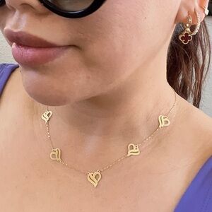 Gold Heart station necklace 18k solid gold